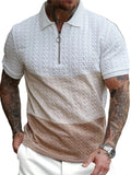 Men's Quarter-Zip Polo Shirt with Cable-Knit Pattern