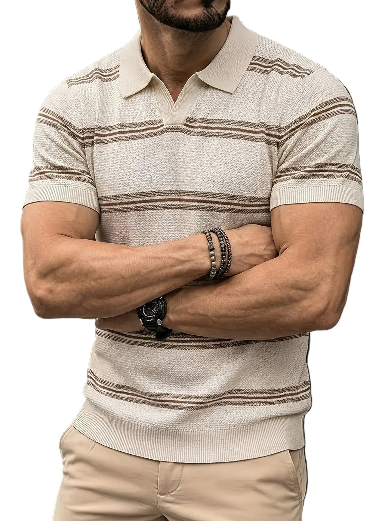 Men's Textured Knit Polo with Stripes