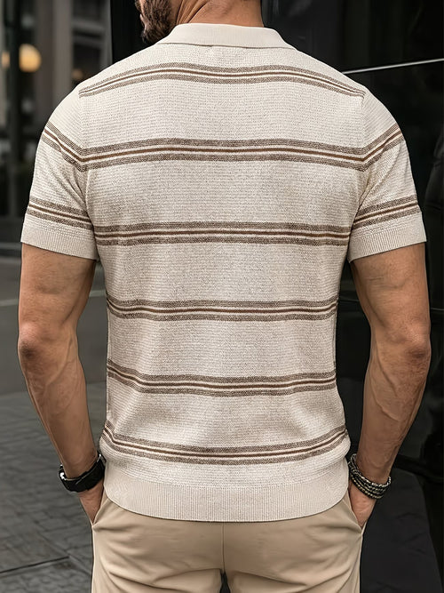 Men's Textured Knit Polo with Stripes