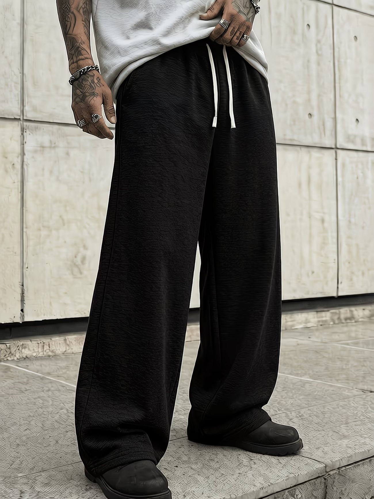 Men's Wide-Leg Drawstring Pants