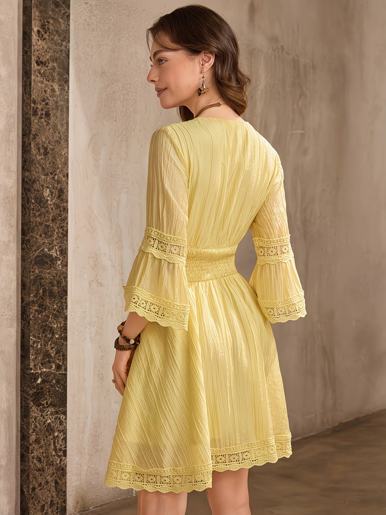 Women’s Textured Lace-Trim Mini Dress