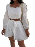 Women's Eyelet Lace Two-Piece Set