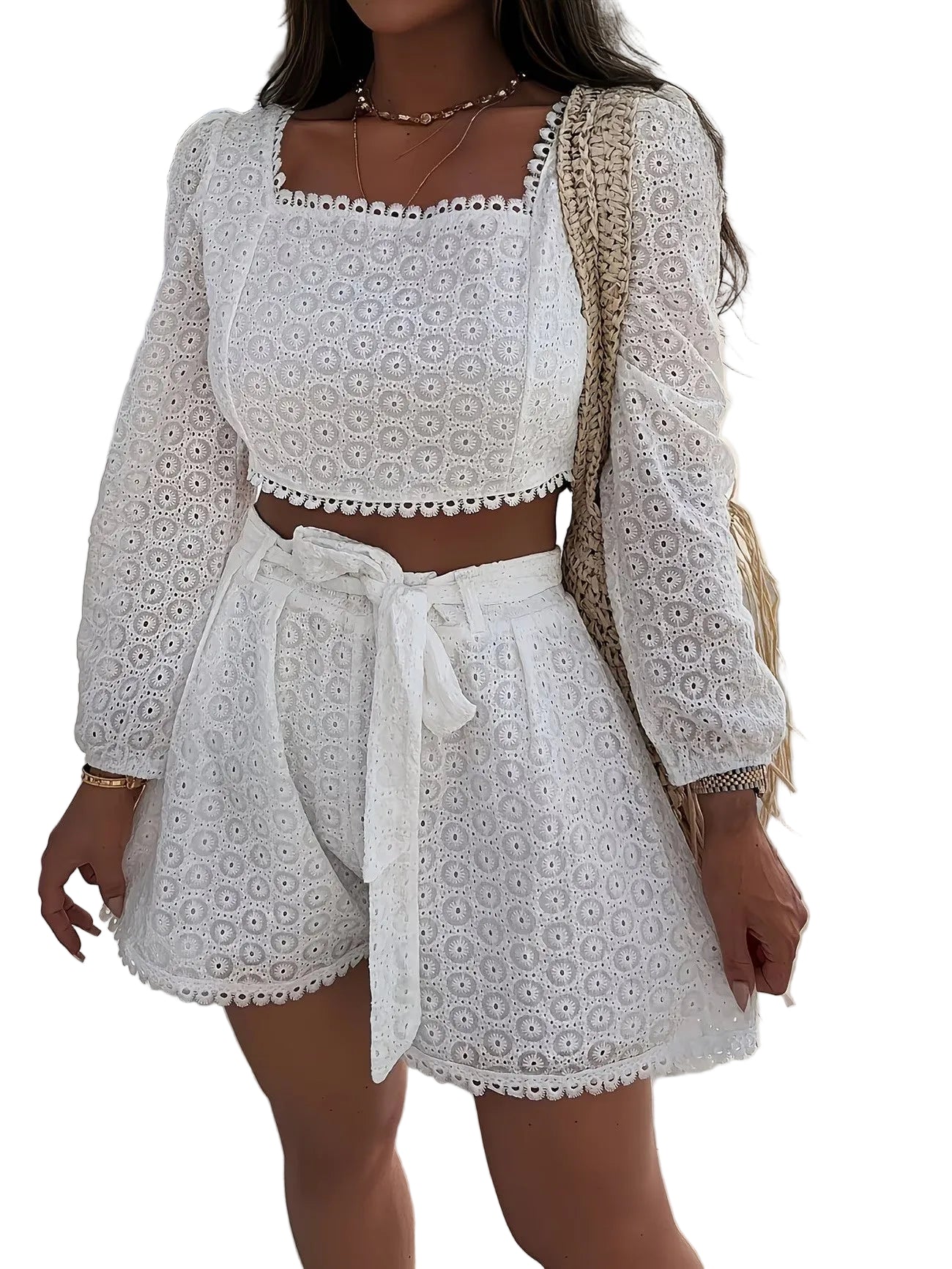 Women's Eyelet Lace Two-Piece Set