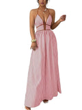 Women's Striped Halter Maxi Dress
