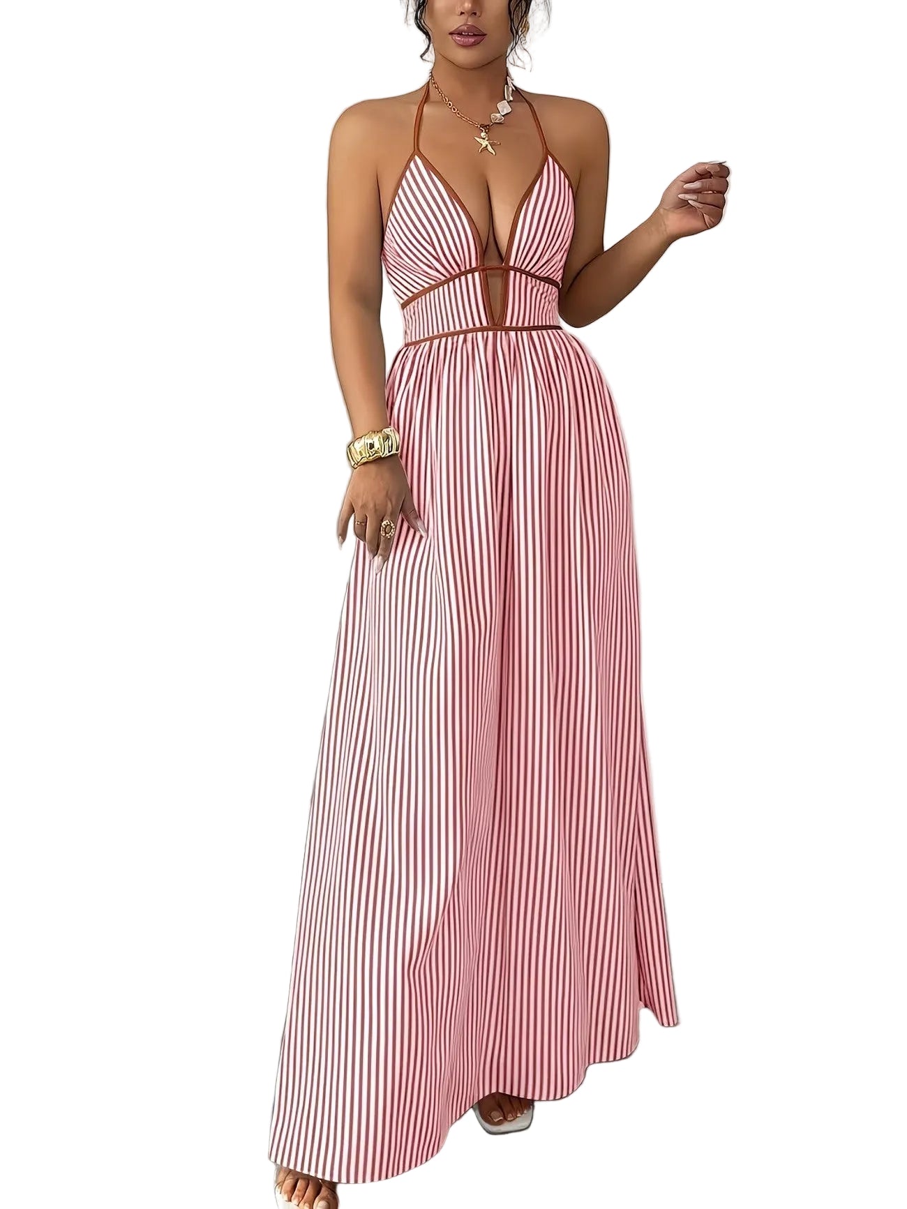 Women's Striped Halter Maxi Dress
