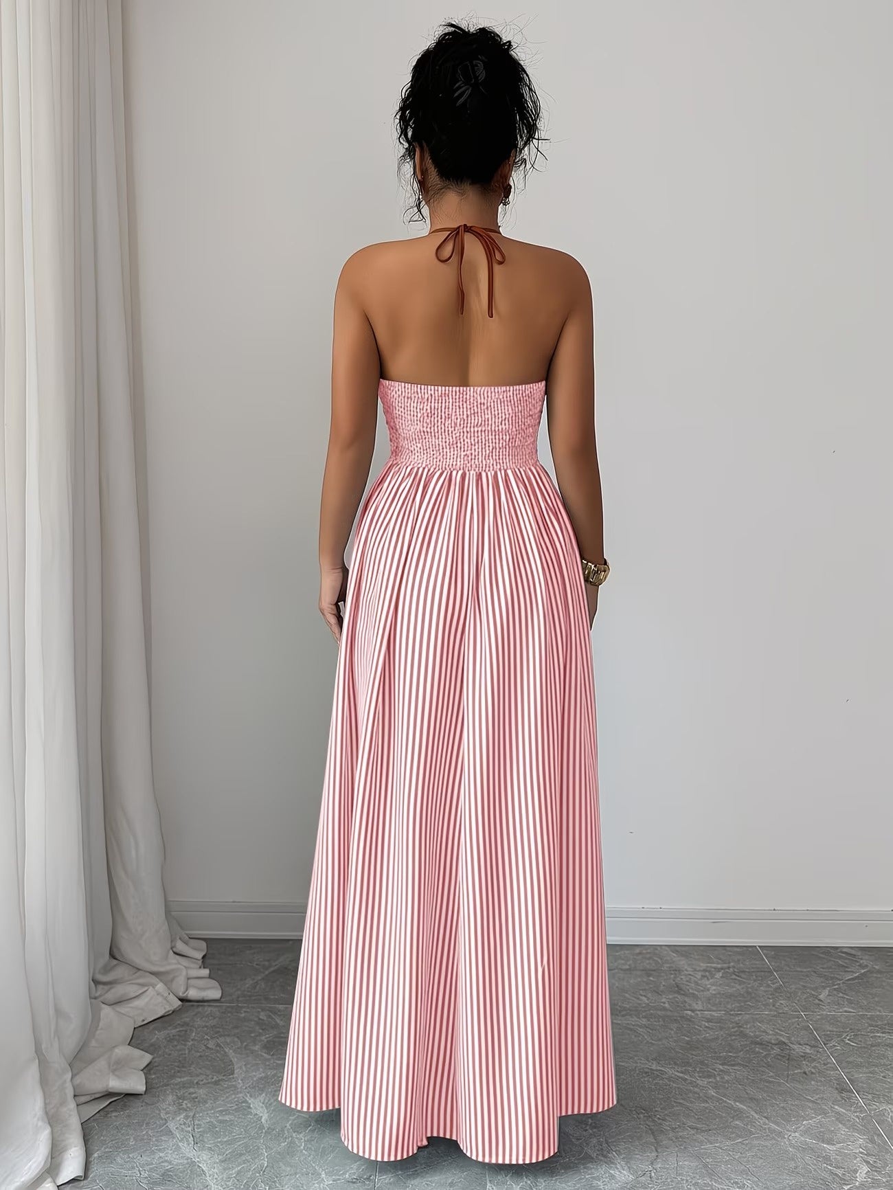 Women's Striped Halter Maxi Dress